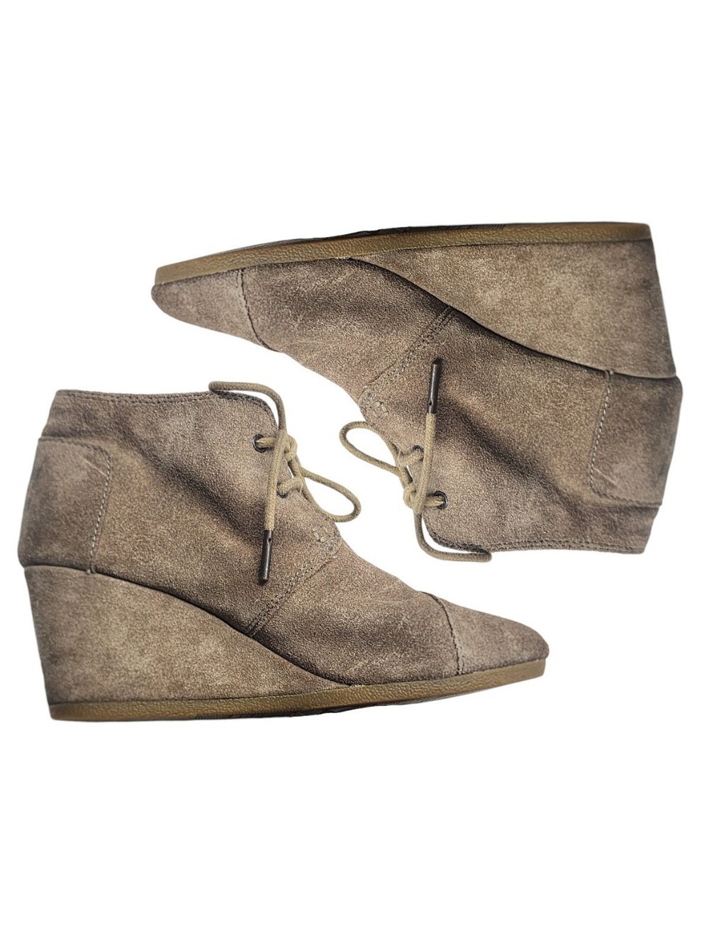 TOMS taupe suede Desert Wedge Booties